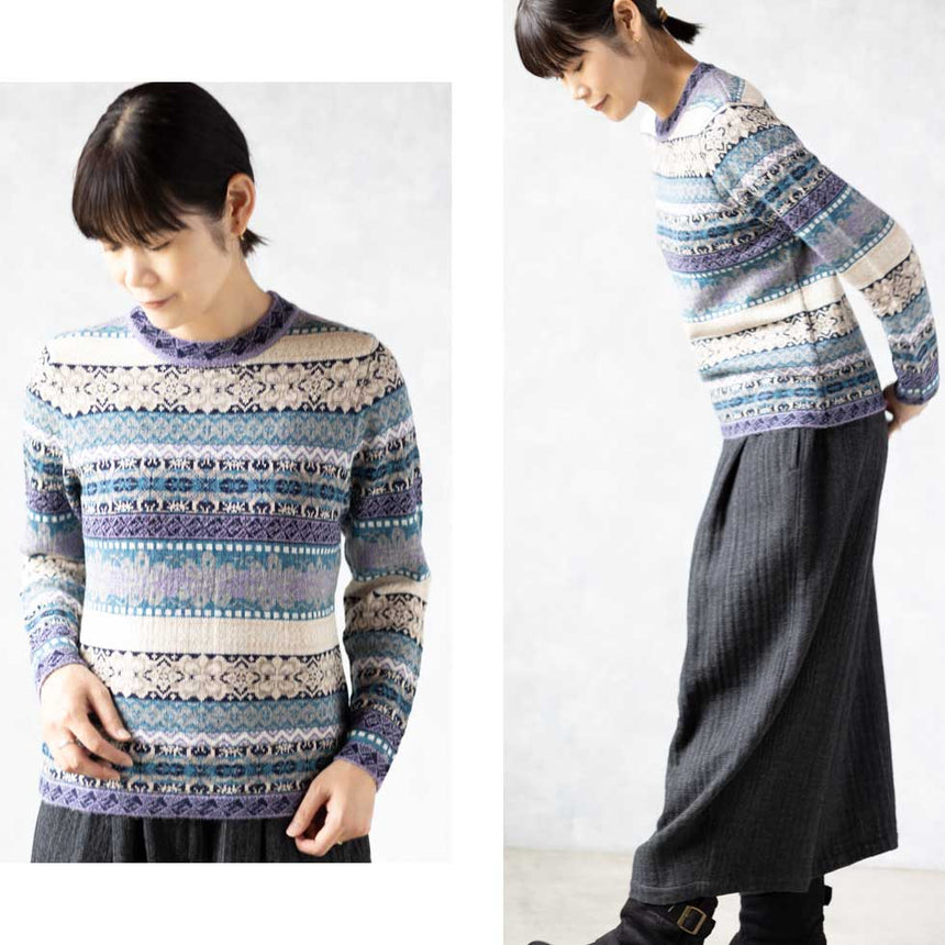 『アルパカ総ジャガードプルオーバー（セーター）』総ジャガード編みでしっかり 、素朴な柄でとってもあったか！！