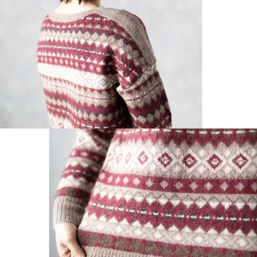 『アルパカジャガードボートネックプルオーバー（セーター）』インカ調のパターンがいい雰囲気のベビーアルパカ100％ジャガードセーター。